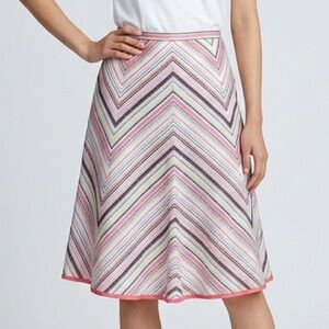 Retro Chevron Stripe A-Line Midi Skirt | Pink Sage Green 70s preppy, grandmacore